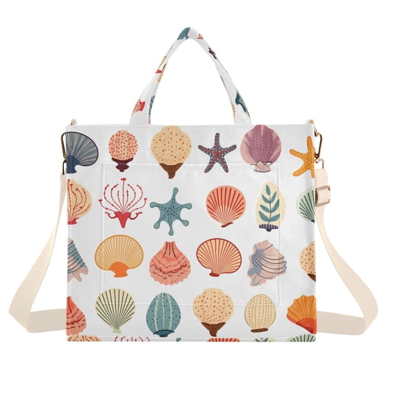 Shells and Conches Corduroy Tote Bag Handbag Large Messenger Bag Shoulder Crossbody Zipper Bag Purse