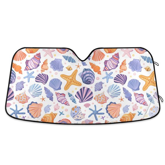 Shells and Starfish Car Windshield Sun Shade Foldable Car Front Window Visor Heat and UV Protection 55x27.6