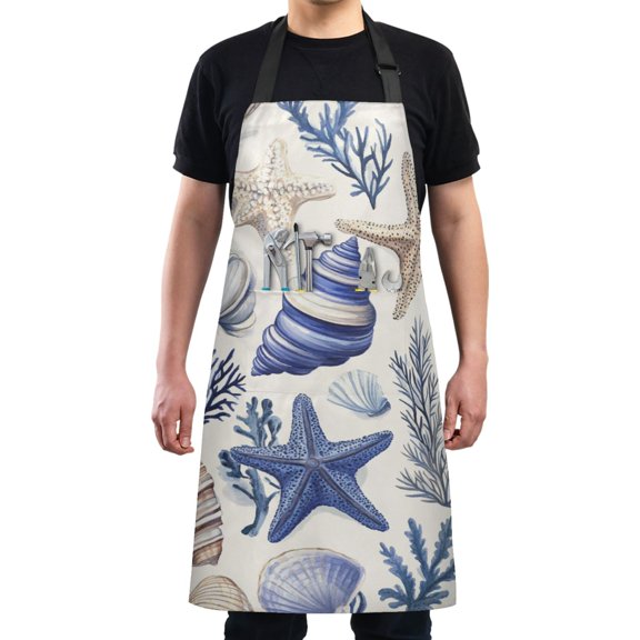 Shells and Starfish Chef Kitchen Apron with Pockets for Women Waterproof Aprons for Cooking Baking