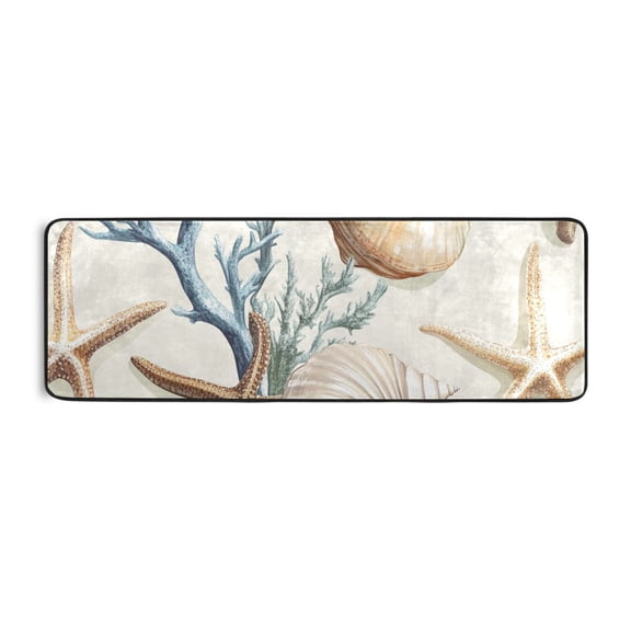 Shells and Starfish on Light Background Runner Rug for Hallways Kitchen Non Slip 2'x 6' Washable Hall Carpet for Bedroom Entryway Laundry Room