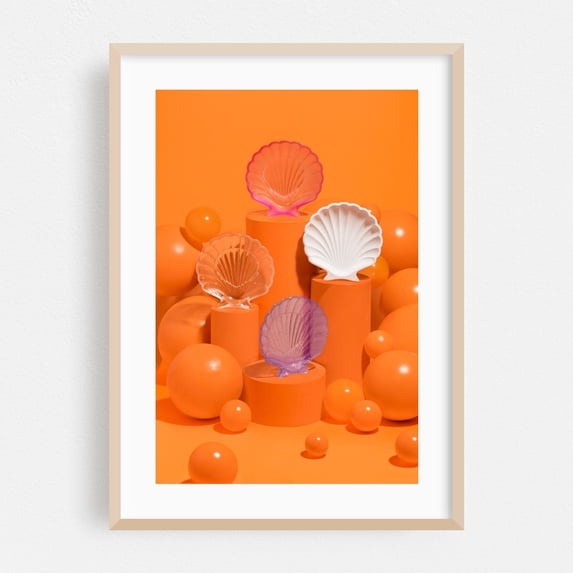 Shells and balls - Photography Minimalist Geometric Modern Art Abstract Pastel Oak Framed Wall Art Print 24 x 36 inches