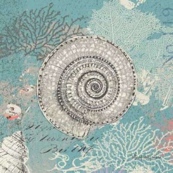 Shells on Aqua Canvas Art - Wendy MacFarlane (24 x 24)