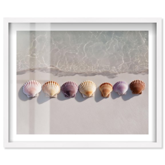 Shells on the Sand Shadowbox Print Travel Photography by Notoriart, White Frame, 37 x 31