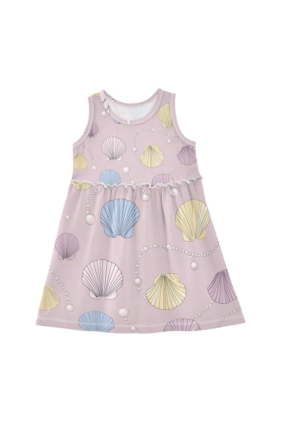 Shells with Chains Of Pearls Sleeveless Dress A-Line One-Piece Dress Quick Dry 2T
