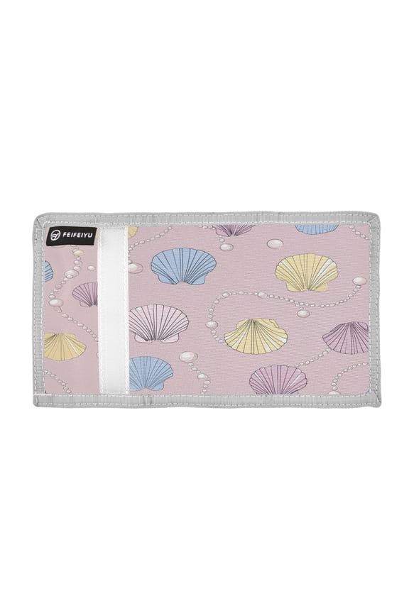 Shells with Chains Of Pearls Trifold Wallets Card Holders Coin Pockets with Lanyards Portable Unisex