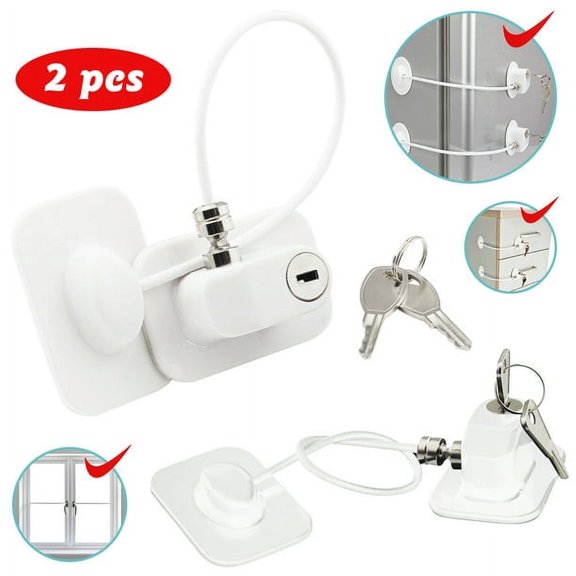 Shellton Child Safety Lock for Refrigerator and Cabinets, White, 2 Piece with 4 Keys