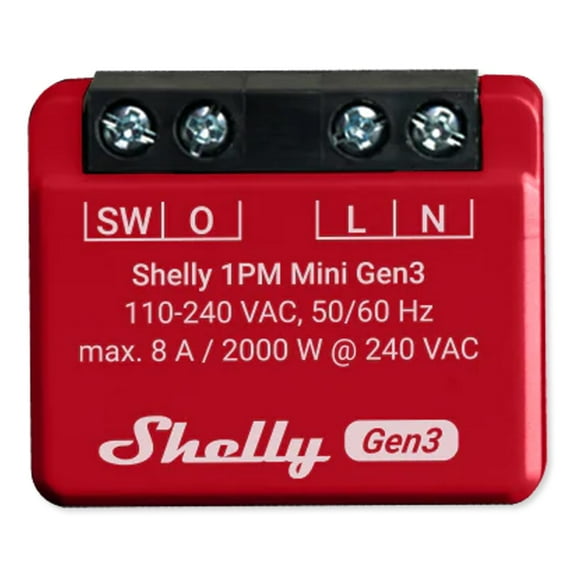 Shelly 1PM Mini Gen3 | WiFi & Bluetooth Smart Switch Relay, 1 Channel 8A with Power Measurement | Home Automation | Compatible with Alexa & Google Home | iOS Android App | No Hub Required