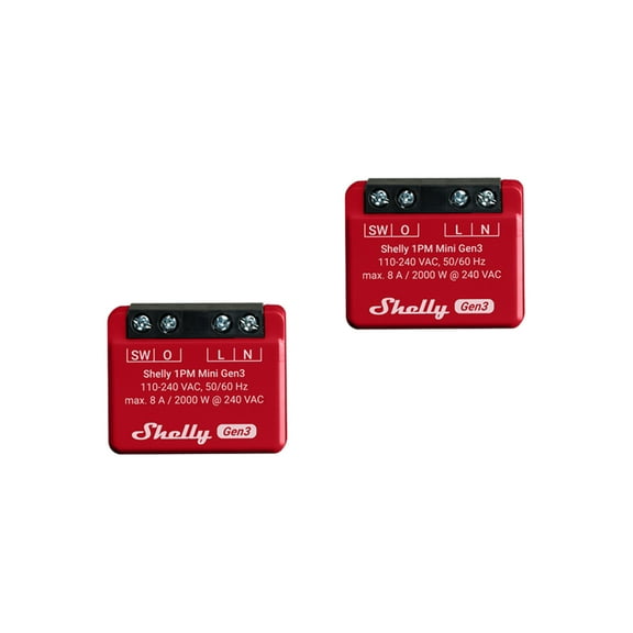 Shelly 1PM Mini Gen3 | WiFi & Bluetooth Smart Switch Relay, 1 Channel 8A with Power Measurement | Home Automation | Compatible with Alexa & Google Home | iOS Android App | No Hub Required (2 Pack)