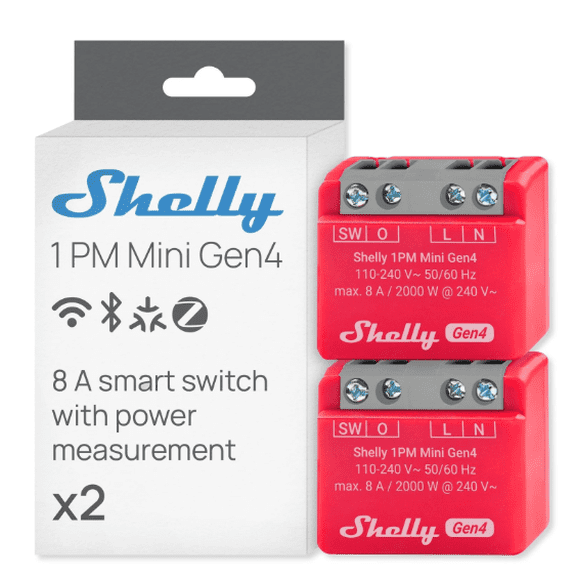 Shelly 1PM Mini Gen4 1PM Mini Gen4 Smart Relay: Wi-Fi and Zigbee Compatible Relay Module, Bluetooth Gateway with Shelly BLU