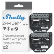 Shelly 2PM Gen4 UL, Wi-Fi, Zigbee & Matter 2-Channel Smart Relay Switch with Power Metering, Home Automation, Alexa, SmartThings, Google Home, Apple HomeKit, Roller Shutters Control- 2 pack