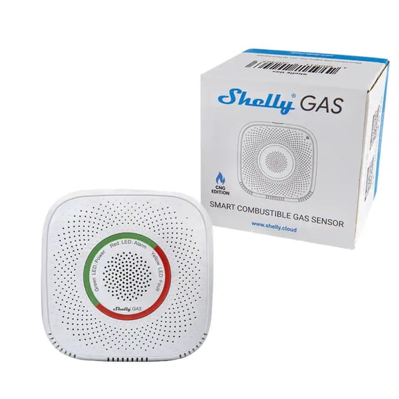 Shelly Gas CNG detector | Wi-Fi Smart Gas Sensor with Sound and Light Alarm | Certified | Flame Resistant | Wire-free | Scene Activation | iOS & Android App