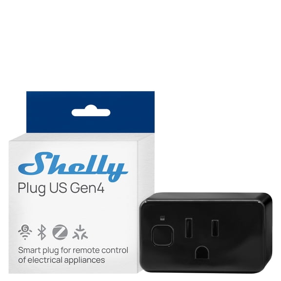 Shelly Plug Gen4 (Black) 15A 1800W Smart Plug with Power Measurement (Wi-Fi, Matter, & Zigbee; UL-Certified)