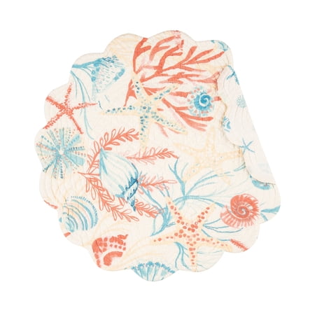 Shelly Shores Round Single Placemat Coastal Nautical Cream Watercolor Sea, 17"