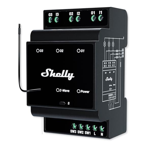 Shelly Wave Pro 3 48A 3-Channel (3x16A) Z-Wave Long Range Smart Relay with Power Measurement