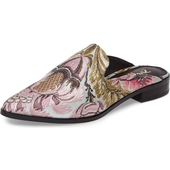 Shellys London Cantara Blue Floral Fashion Flat Slip On Pointed Toe Slides Mules (Blue Floral, 36)