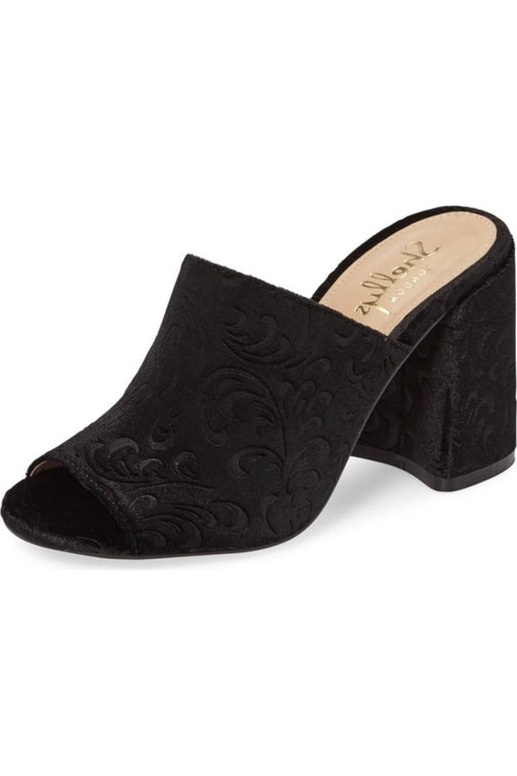 Dalia Black Velvet Casual Open Toe Black Mid Heel Mule Pumps