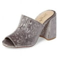 thumbnail image 1 of Shellys London Dalia Grey Embossed Design Velvet Chunky Heel Open Toe Mules (Grey, 6), 1 of 4