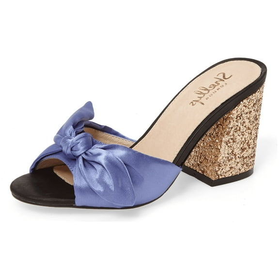 Shellys London Dannell Blue Satin knot glittering block heel Slide Mule Sandals (Blue, 6)