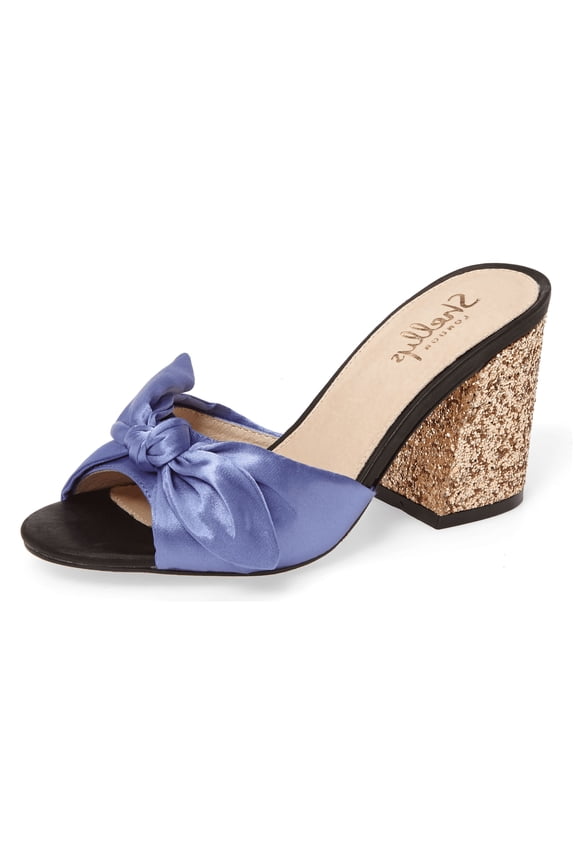 Dannell Blue Satin knot glittering block heel Slide Mule Sandals (Blue, 6)