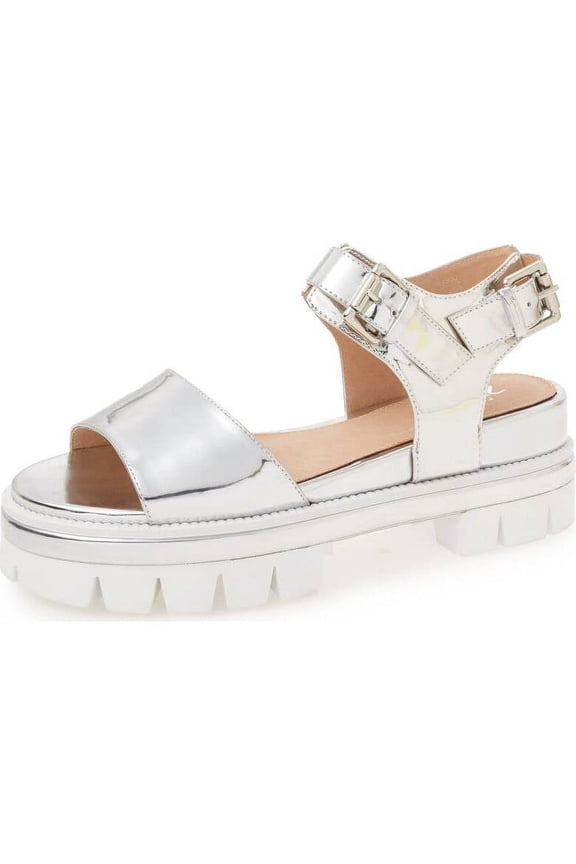 Dita Silver Lugged Platform Two Strap Metallic Retro Sandals (Silver, 37)