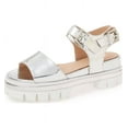 thumbnail image 1 of Shellys London Dita Silver Lugged Platform Two Strap Metallic Retro Sandals (Silver, 41), 1 of 4