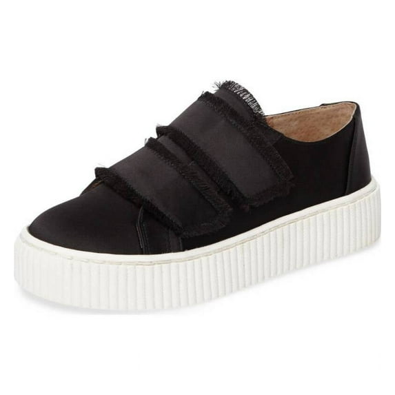 Shellys London Elder Black Fabric double Strap Platform Fashion Low Top Sneakers (black, 6)