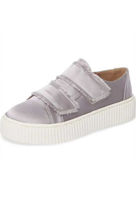 Elder Grey Fabric Fringed Platform Double Strap Low Top Sneakers (Grey, 7)