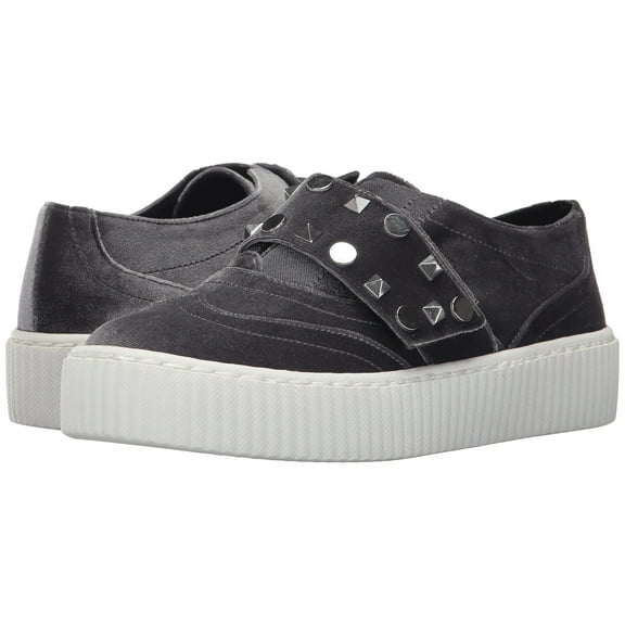 Shellys London Elsie Grey Velvet Shoe Embellished Slip-On White Platform Sneaker