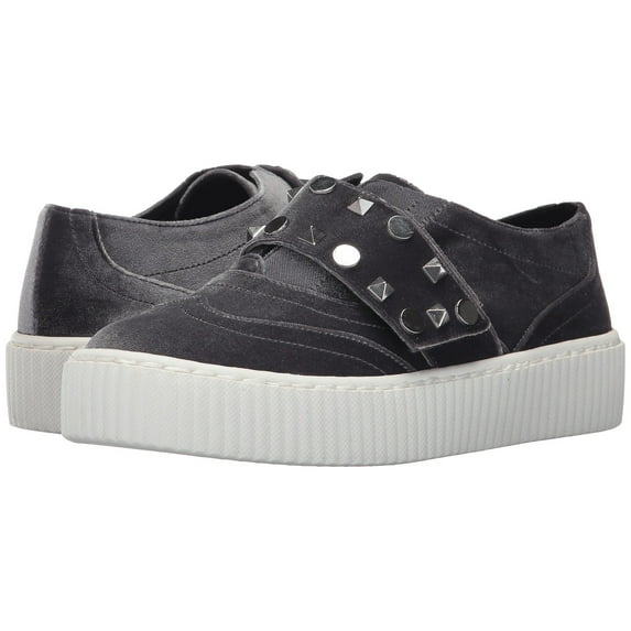 Shellys London Elsie Grey Velvet Shoe Embellished Slip-On White Platform Sneaker