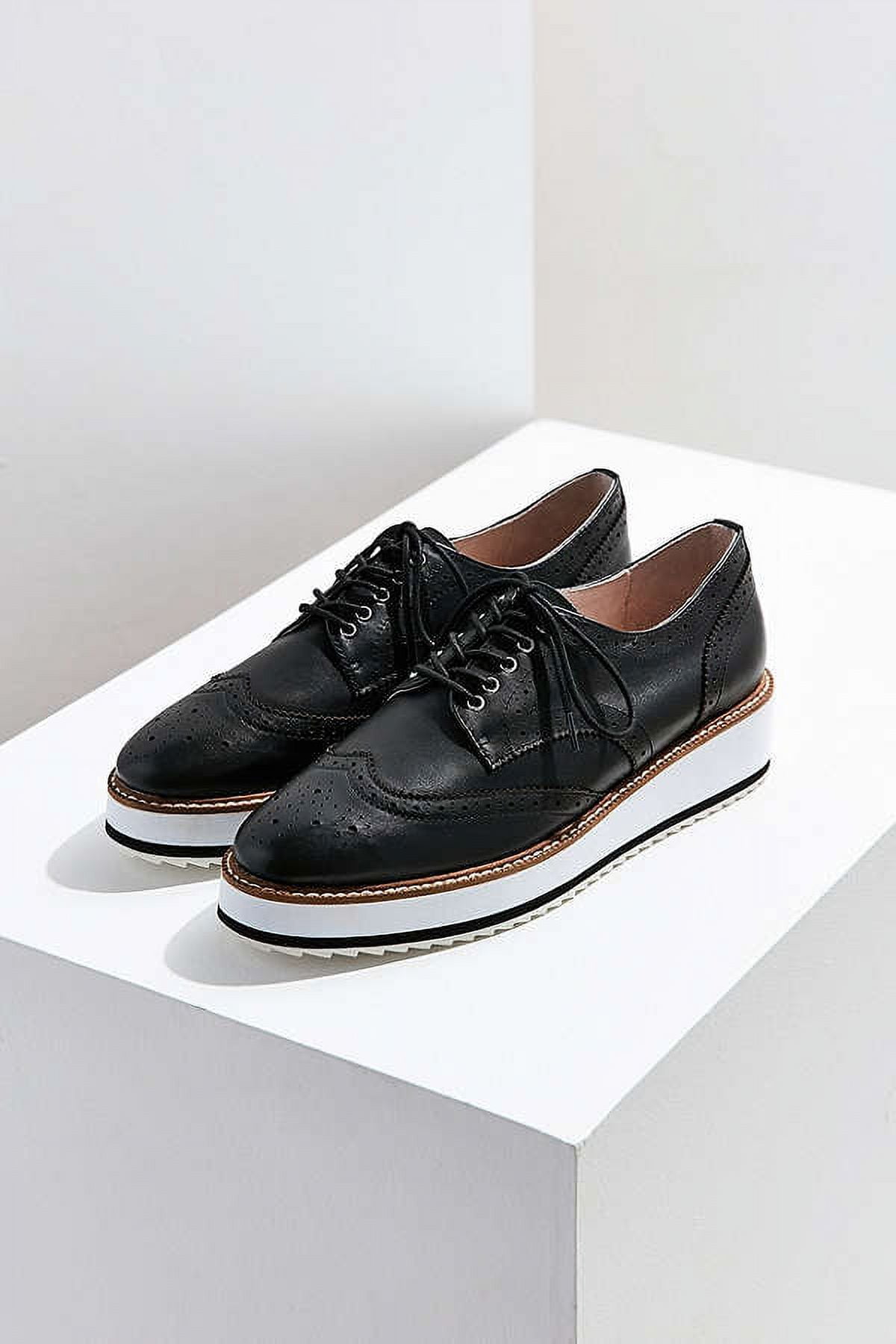 Shellys London Emma Black Leather Retro Platform Wingtip Leather Casual Oxford Walmart