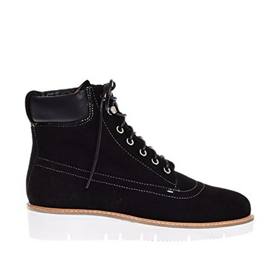 Shellys London Erin Black Suede Fashion Combat Lace Up Ankle Boot (6)