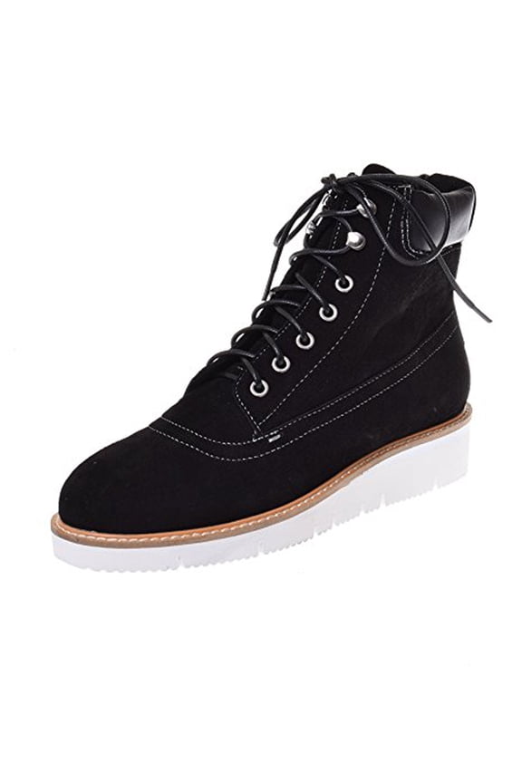 Erin Black Suede Low Wedge Fashion Combat Lace Up Ankle Boots (Black, 8)