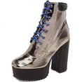 thumbnail image 1 of Shellys London Evan Pewter Multi Lace Up Chunky Platform Hi Chunky Heel Boots (Pewter, 40), 1 of 6