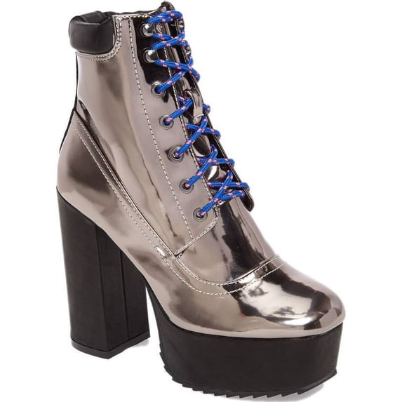 Shellys London Evan Pewter Multi Lace Up Chunky Platform Hi Chunky Heel Boots