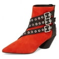 thumbnail image 1 of Shellys London Frasier Red Suede Grommet Buckle Strap Angled Block Heel Boots (Red, 7), 1 of 6