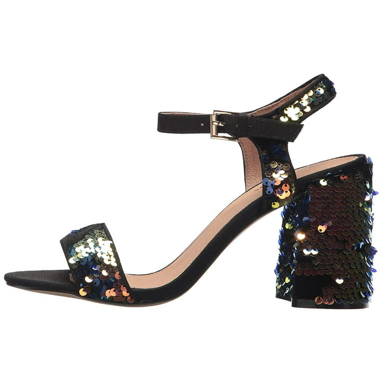 Shellys London Gale Black Blue Sequin Open Toe Retro Sandals
