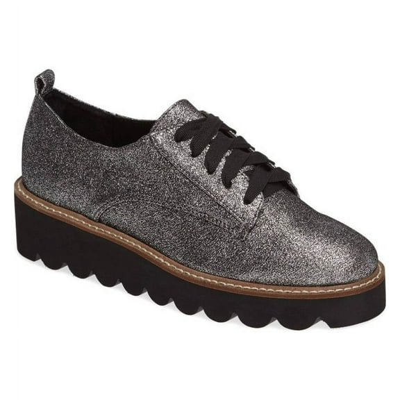 Shellys London Jack Pewter Glittery Metallic Lace Up Platform Creeper Oxford