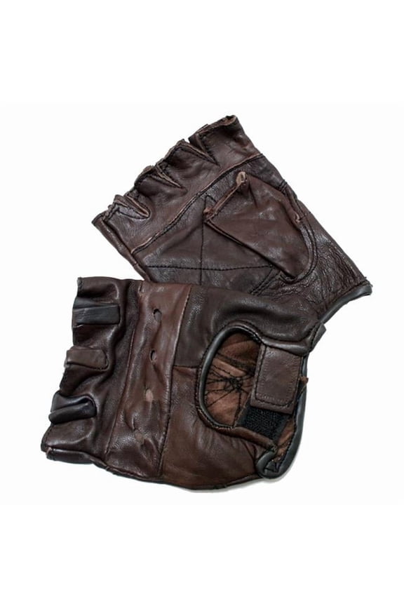 280-L Leather Finger Less Gloves - Brown, Large
