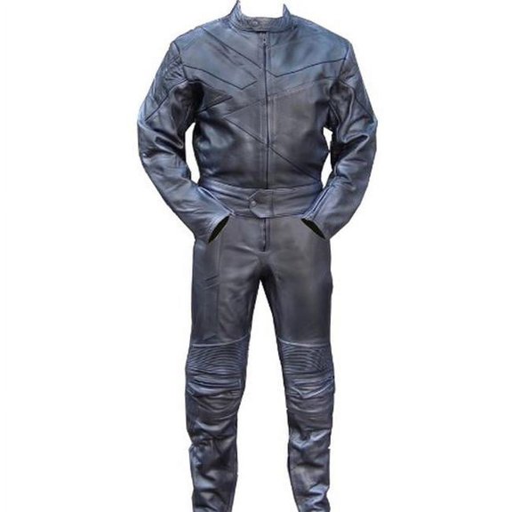 Shelter 333BK-M Motorcycle Riding Racing Track Suit with padding All Leather Drag Suit - Black, Medium - 2 Piece