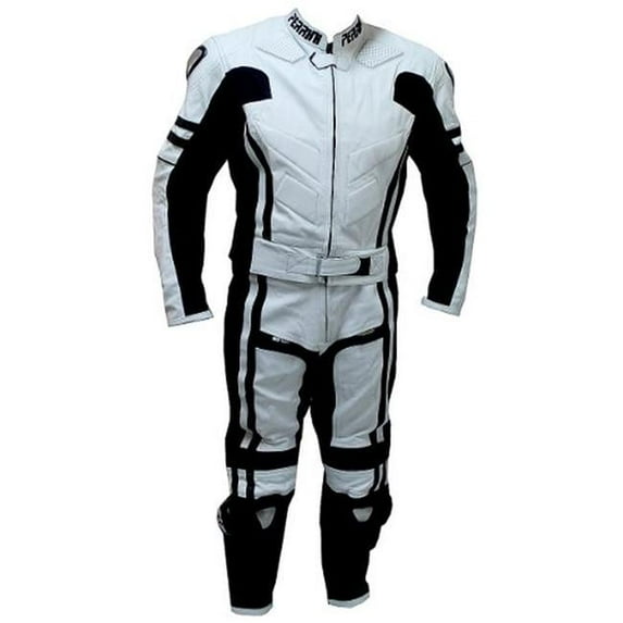 Shelter 363W-40 Perrini Ghost Motorcycle Racing Leather Suit with Metal Waist Zipper - 2 Piece, Size - 40