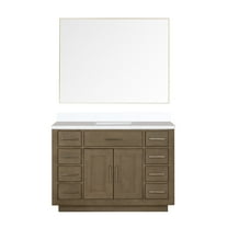 Shelter 48 in W x 22 in D Grey Oak Single Bath Vanity, White Quartz Top and 46 in Mirror