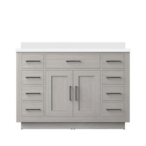 Shelter 48 in W x 22 in D White Oak Single Bath Vanity and White Quartz Top