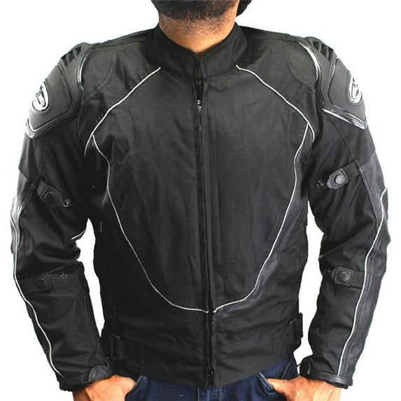 Shelter 515BK-3XL Perrini Mens Classic Motorcycle Armor Biker Racing Motorbike Cordura Jacket, Black - 3XL