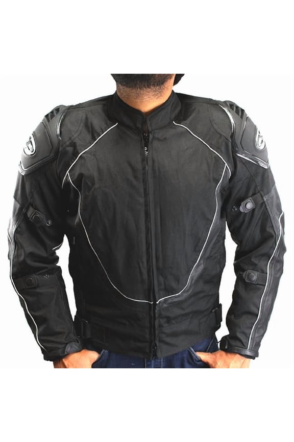 515BK-M Perrini Mens Classic Motorcycle Armor Biker Racing Motorbike Cordura Jacket, Black - Medium