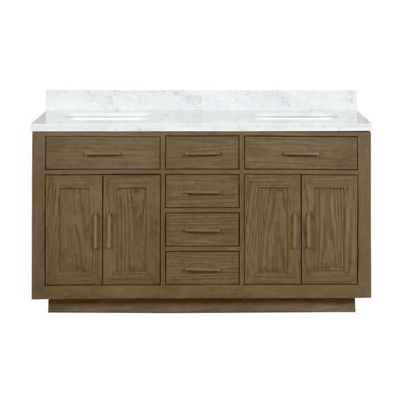 Shelter 60 in W x 22 in D Grey Oak Double Bath Vanity and Carrara Marble Top