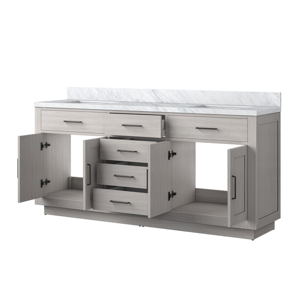 Shelter 72 in W x 22 in D White Oak Double Bath Vanity and Carrara Marble Top