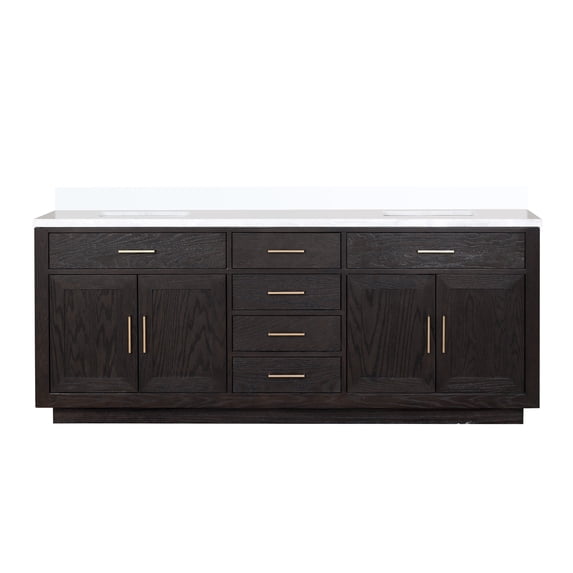 Shelter 84 in W x 22 in D Black Oak Double Bath Vanity and White Quartz Top