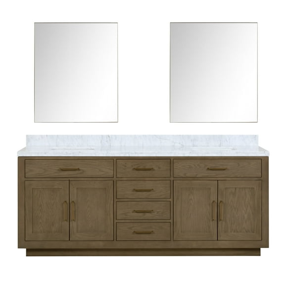 Shelter 84 in W x 22 in D Grey Oak Double Bath Vanity, Carrara Marble Top and 36 in Mirrors