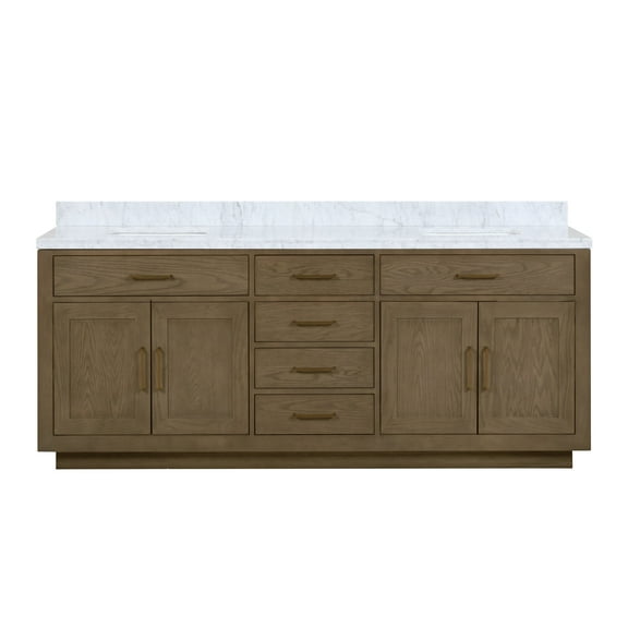 Shelter 84 in W x 22 in D Grey Oak Double Bath Vanity and Carrara Marble Top