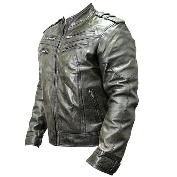 Shelter 9634-XXL New Mens Genuine Sheep Skin Leather Fashion Jacket, 4 Zipped Chest Pocket, Green - 2XL